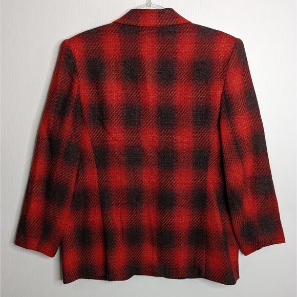 Vintage 90's Buffalo Plaid Blazer One Button Women's Red & Black - Picture 2 of 7